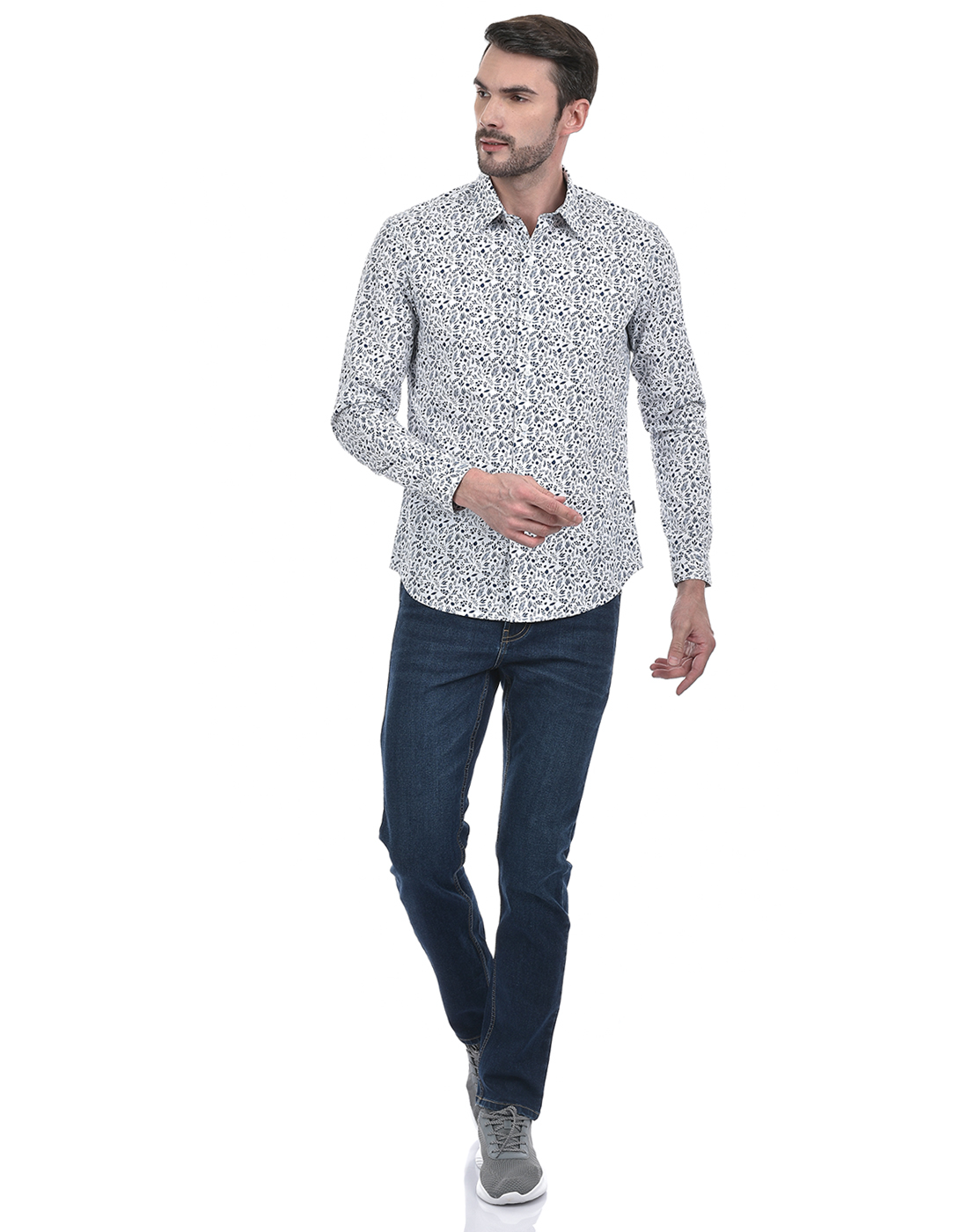 Numero Uno Men Floral Print White Shirt